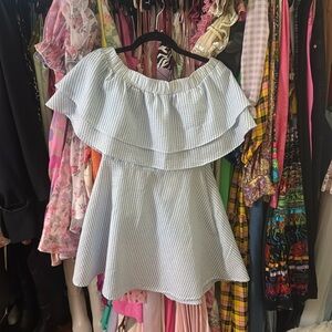 Off shoulder pin striped dress